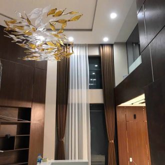 Rèm vải 2 lớp màu nâu phối voan trắng phong cách hiện đại tối giản